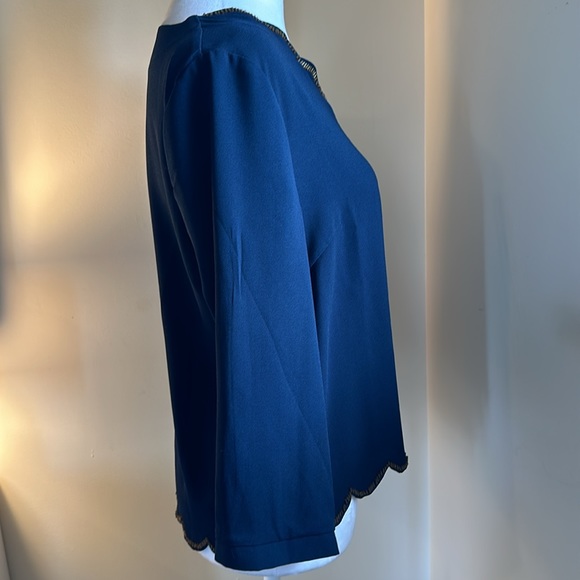 Blue Rain - Navy Beaded Scalloped Blouse - Picture 9 of 13